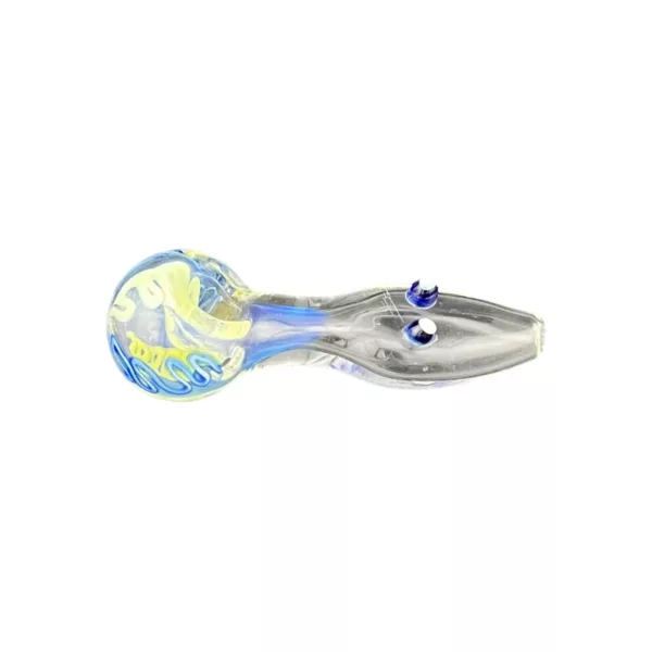 Colorful swirl design on clear glass pipe with large chamber and comfortable grip. Suitable for smoking herbs and tobacco.