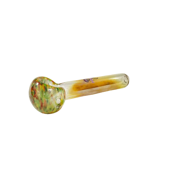 Tall, smooth, translucent glass with a rounded bowl and wide mouthpiece. Abstract, colorful jellyfish design.