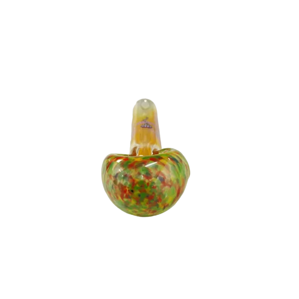 Translucent, mottled yellow and green glass vase with a glossy finish and small crack. Perfect for displaying your favorite smoking accessories.