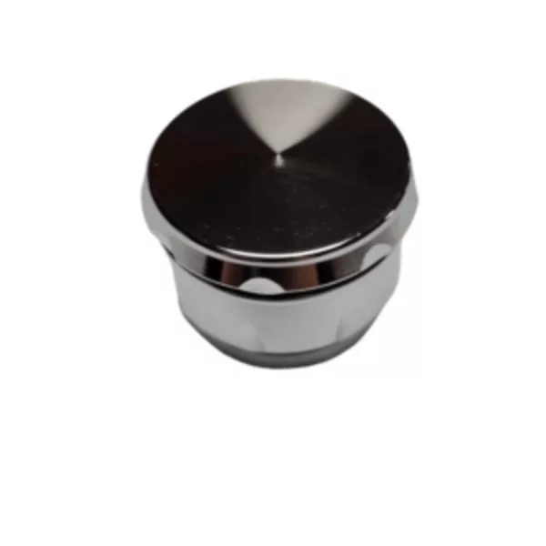 Stainless steel cap with circular shape and small hole. Smooth surface and open design for easy use.