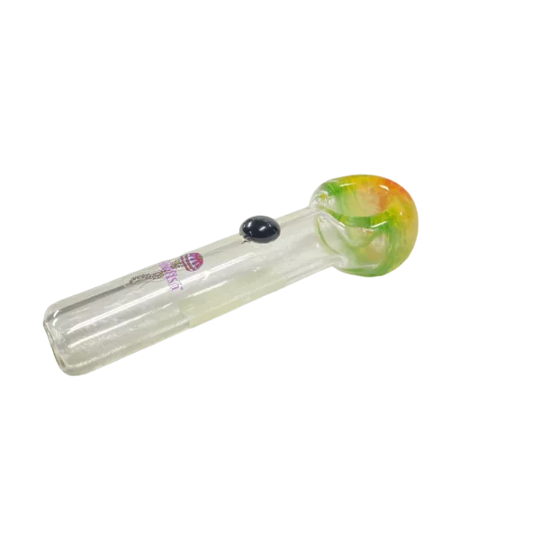 Jellyfish Glass pipe by Rasta Pop features a colorful, transparent design of a jellyfish swimming inside the pipe.
