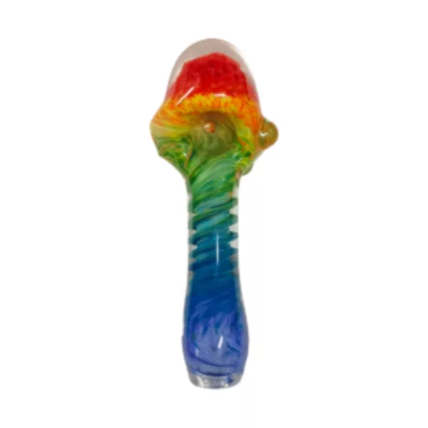 A colorful, honeycomb-shaped smoking device with a clear glass tube and handle.