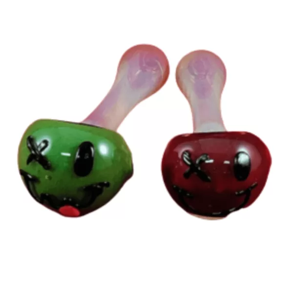 Gummy bear glass pipes with stitched faces, red and green hoodies, curly green hair, and pink hearts in mouth by TC6212.