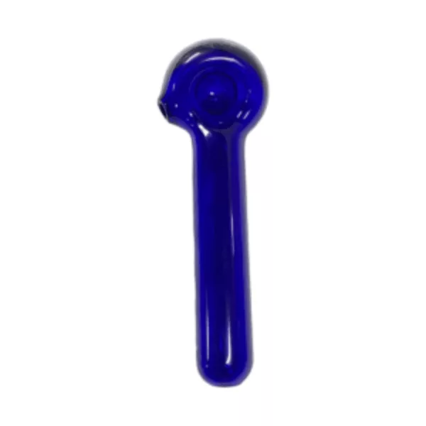 Small, blue glass pipe with long, curved stem and flared mouthpiece for a smooth smoking experience.