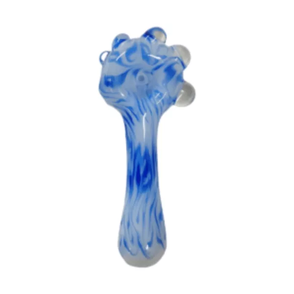 Blue & white swirl glass bubble with top & bottom holes & side crack. TC5288 by Casey Hadley.