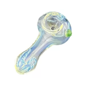 Under The Sea Pipe -RRRB161 features a fish swimming in the foreground and a curved, sea shell-shaped pipe with a clear, blue, and white spiral design on the shaft and bowl.