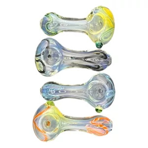 Marbled glass pipe with green, blue, yellow, and purple colors. Large and small bubbles. #UnderTheSeaPipe #RRRB161