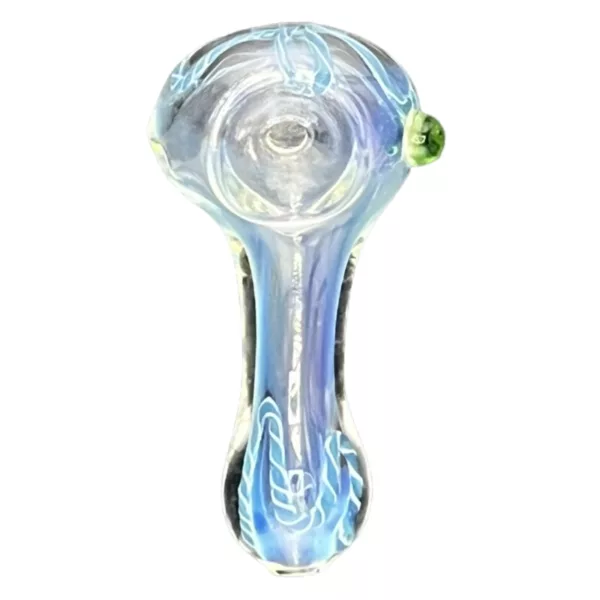Under The Sea Pipe -RRRB161 with blue and green design, curved shape, clear glass, water filtration, and side handle.