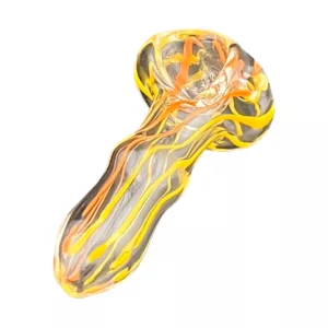 Yellow/orange glass pipe with curved and straight tubes, bowl on top - RRRB162.