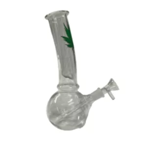 Bentleaf BVAXS73 glass bong with green leaf design and long stem for a classic smoking experience.
