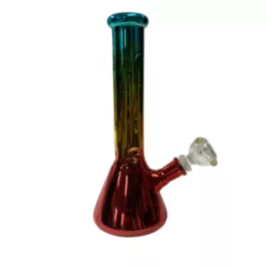 Colorful glass bong with curved shape and circular mouthpiece, BVTAN054, for smoking accessories.