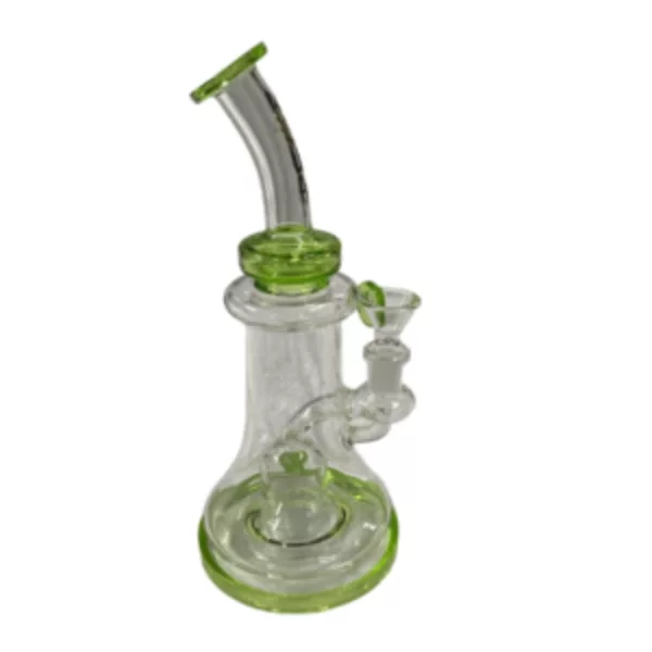 clear glass bong with a green stem and base, no other decorations.