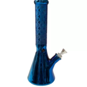 Chrome and blue smoking pipe with long stem and large bowl. GSB by Blue Chrome Ville Luitton.