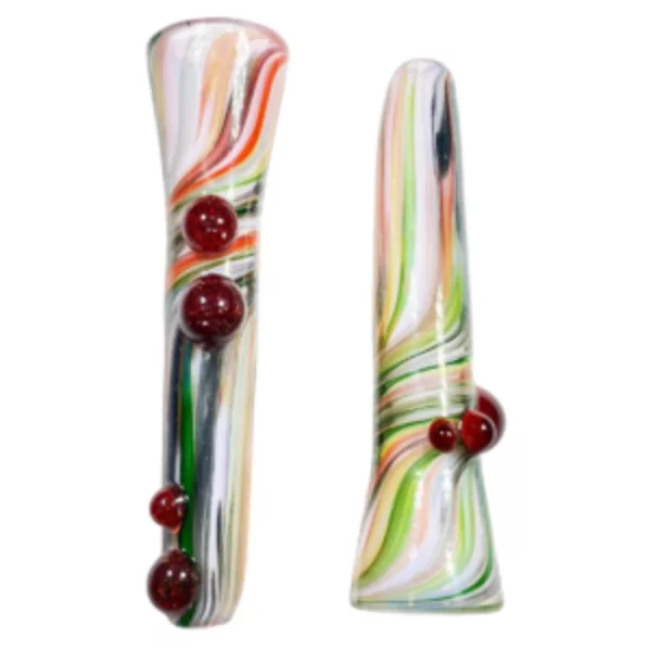 Colorful swirl glass pipes in pastel shades, perfect for a chill session. Clear glass and white background.
