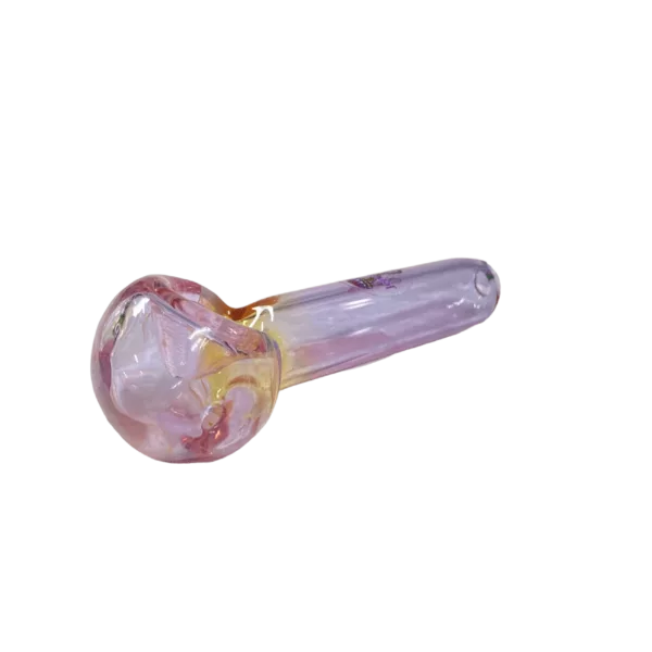 Faceted, iridescent Pink Purple Fumed Jellyfish Glass head with smooth tail and air bubbles.