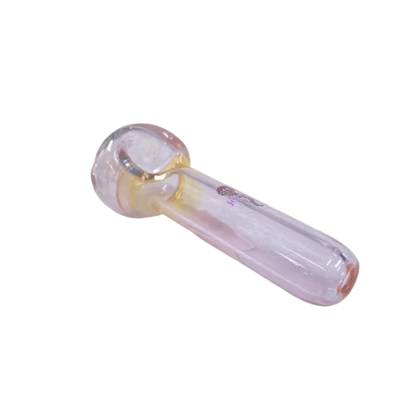 Handcrafted Pink Purple Fumed Jellyfish Glass Head with swirling patterns and large, round eyes. Translucent body in a transparent purple shade.