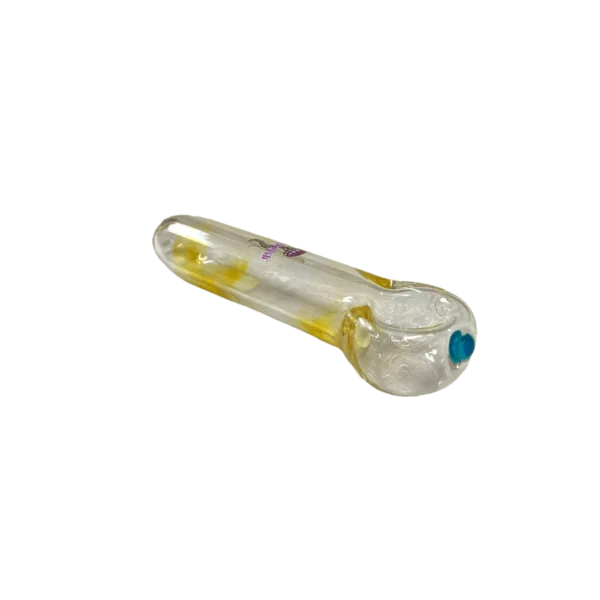 Chunky Jellyfish Glass Pipe with Yellow & Purple Flower on Green Background