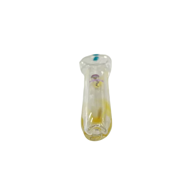 Chunky Cheap Ass Pipe Clear - Jellyfish Glass features a bold shark fin mouthpiece and a colorful jellyfish design etched onto the sides of a bulbous glass pipe.