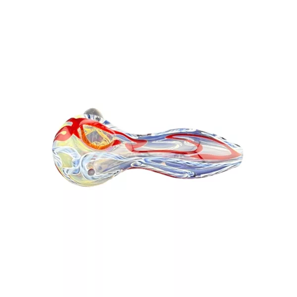 Colorful, swirly abstract glass pipe with curved shape on white background. GLHP8.