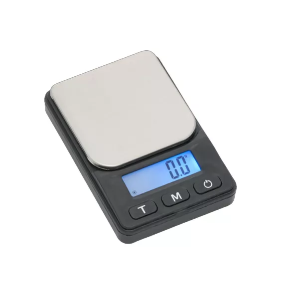 DZ1-650 electronic scale has a digital display for weight in grams and kilograms, a sleek black and silver design, and is compact and easy to carry around for use in the kitchen or laboratory.