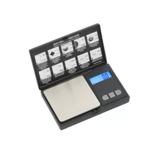 Small, portable electronic scale with precision and accuracy. Measures in grams and kilograms, tare function for easy use. Ideal for weighing small objects.