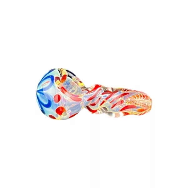 Multicolored glass pipe with clear base and small center hole. Type C HP GLHP33.