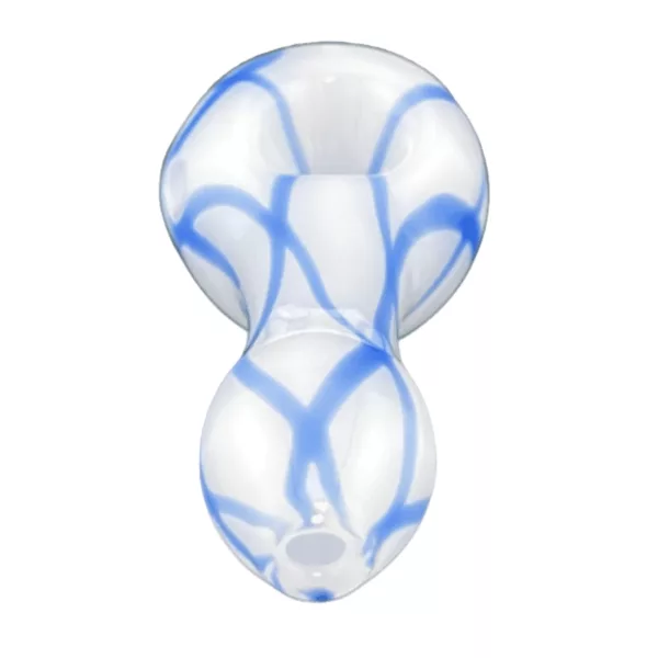 Handcrafted blue and white swirl glass piece with rounded shape and light, translucent effect. Well polished edges. Unknown size and purpose.