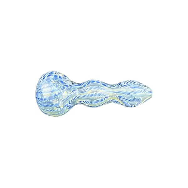 ceramic pipe with a blue and white wave pattern designed for tobacco smoke filtration.