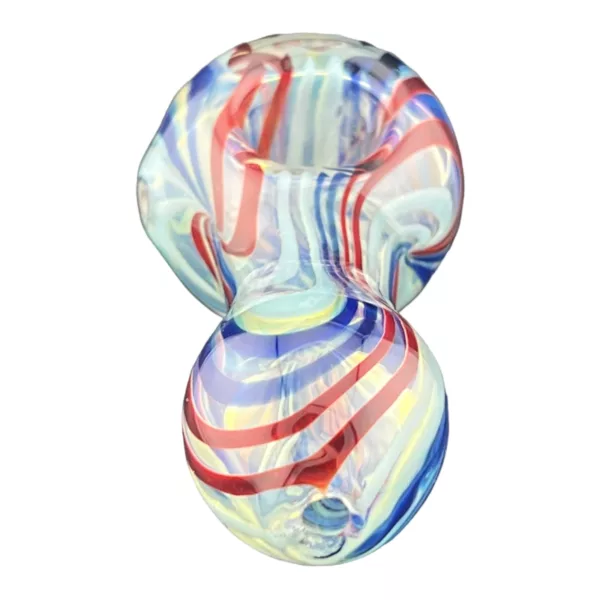 Glass pipe with red, white, and blue swirl design.