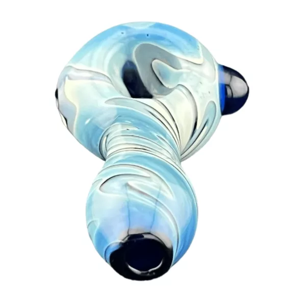 Smooth, clear glass tube with light blue wave pattern around it.