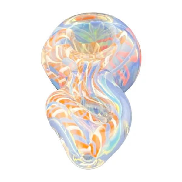 Swirled glass bong with curved neck and bowl, smooth round base. Nova Core Hp- CCWPF294.