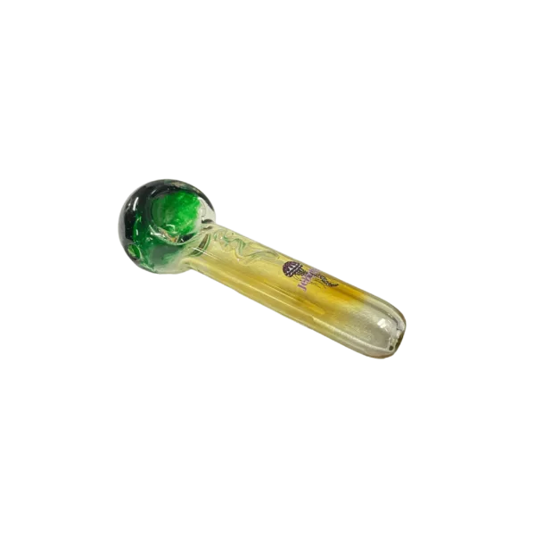 Jellyfish Glass bong with vibrant yellow and green swirl design, wide bowl, and flared base for a unique smoking experience.