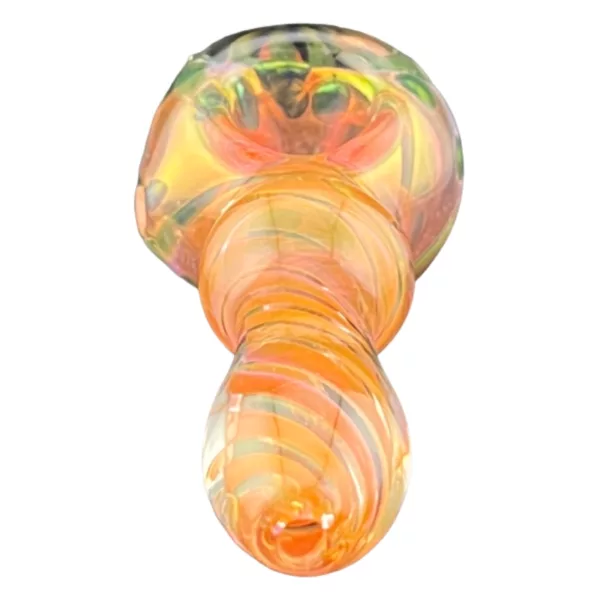 Rainbow-colored glass dug with a swirly design, perfect for smoking. #LuckySeeweedTwist #CCWPF299