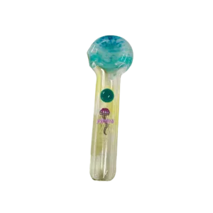 Glass pipe with a translucent design featuring a small, colorful jellyfish on the side.