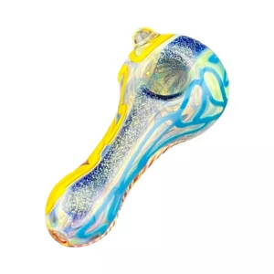 Swirled blue and yellow glass pipe with unique design, Nova Pipe CCWPF325.