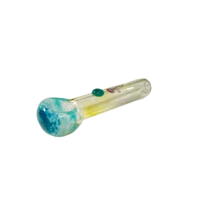 Colorful, transparent glass bong with small air bubble in bowl. Jellyfish-inspired design.