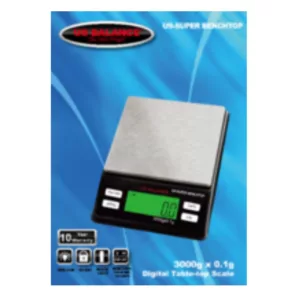Professional-grade digital scale with stainless steel base and black top. Large, easy-to-read digital display with white numbers and indicators. On/off switch and tare button.