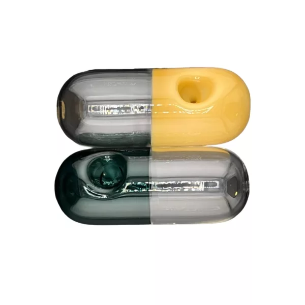 Green and yellow plastic bottle, empty, suitable for smoking.