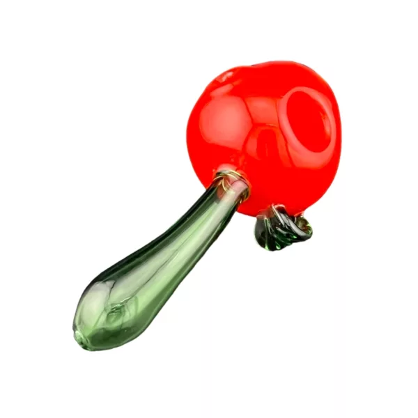 Handcrafted organic glass pipe with red handle and clear stem - HFGP43.