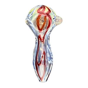 Colorful snake design on clear glass bubbler with small mouthpiece and large twisted tail. GLHP8 available.