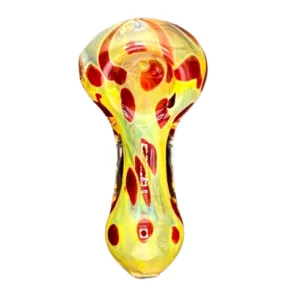 ChickenPox HP GLHP11 bong features a yellow and red swirl design, round base, and small bowl and stem with spiral patterns.