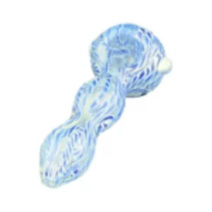 Blue and white swirl snake design with abstract patterns and open mouth, listed on smoking company website.