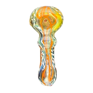 Unique, eye-catching handpipe made of opaque glass with blue, yellow, and white colors in a swirling gradient design. 10.5 long, 1.25 diameter. Elegant and stylish addition to any collection.
