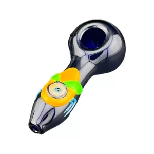 Handcrafted glass smoking pipe with colorful bead design and comfortable handle. Perfect for enjoying your favorite smoke.