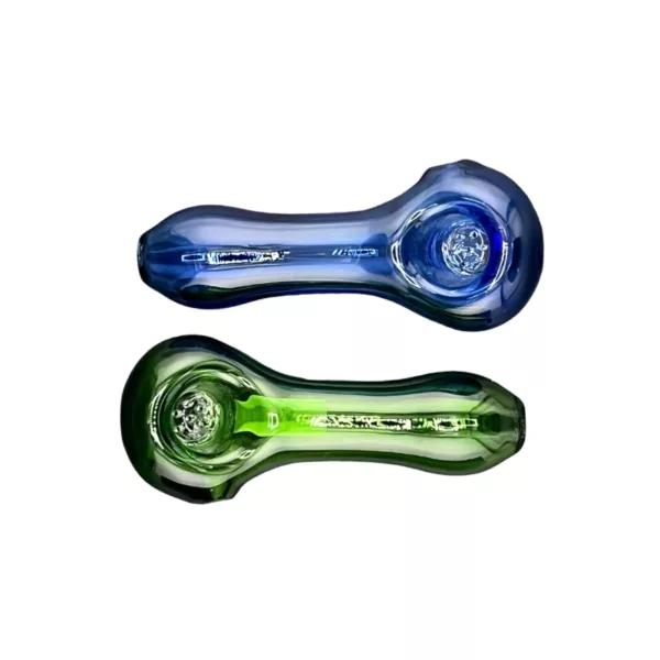 Cylindrical glass pipe with blue, green, and black colors, featuring a small logo on the side - Lucky Screen Pipe - CCWPF313.