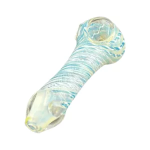 A visually stunning smoking pipe with a light blue and white swirl design, perfect for adding a pop of color to your collection.