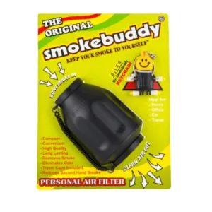 Portable air filter for cigarettes, attaches to lighter, displays air quality, fits in pocket.