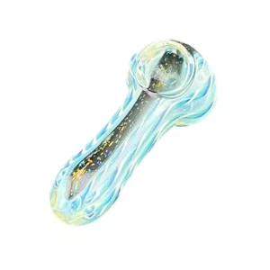 Blue and white swirl glass pipe with long stem and small bowl, perfect for smoking.