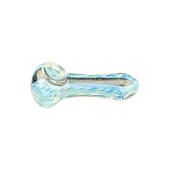 A unique pipe with a silver tip and blue base, featuring intricate glasswork and a one-of-a-kind design.