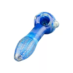 Blue glass pipe with clear, cylindrical shape and small circular base - Blue Lagoon, VSXY82.